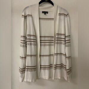 Sienna & Sage Women's Sweater open front Cardigan Medium white and tan striped
